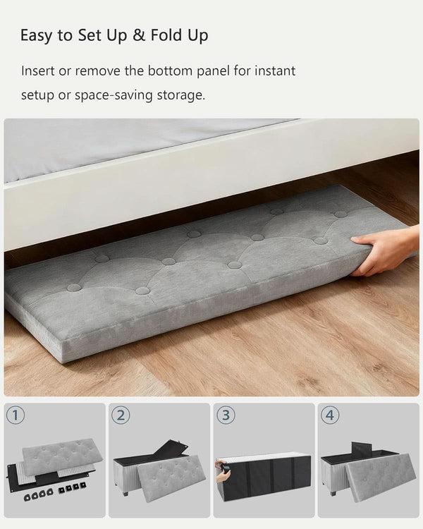 43 Inch Luxurious Velvet Storage Ottoman Bench Grey