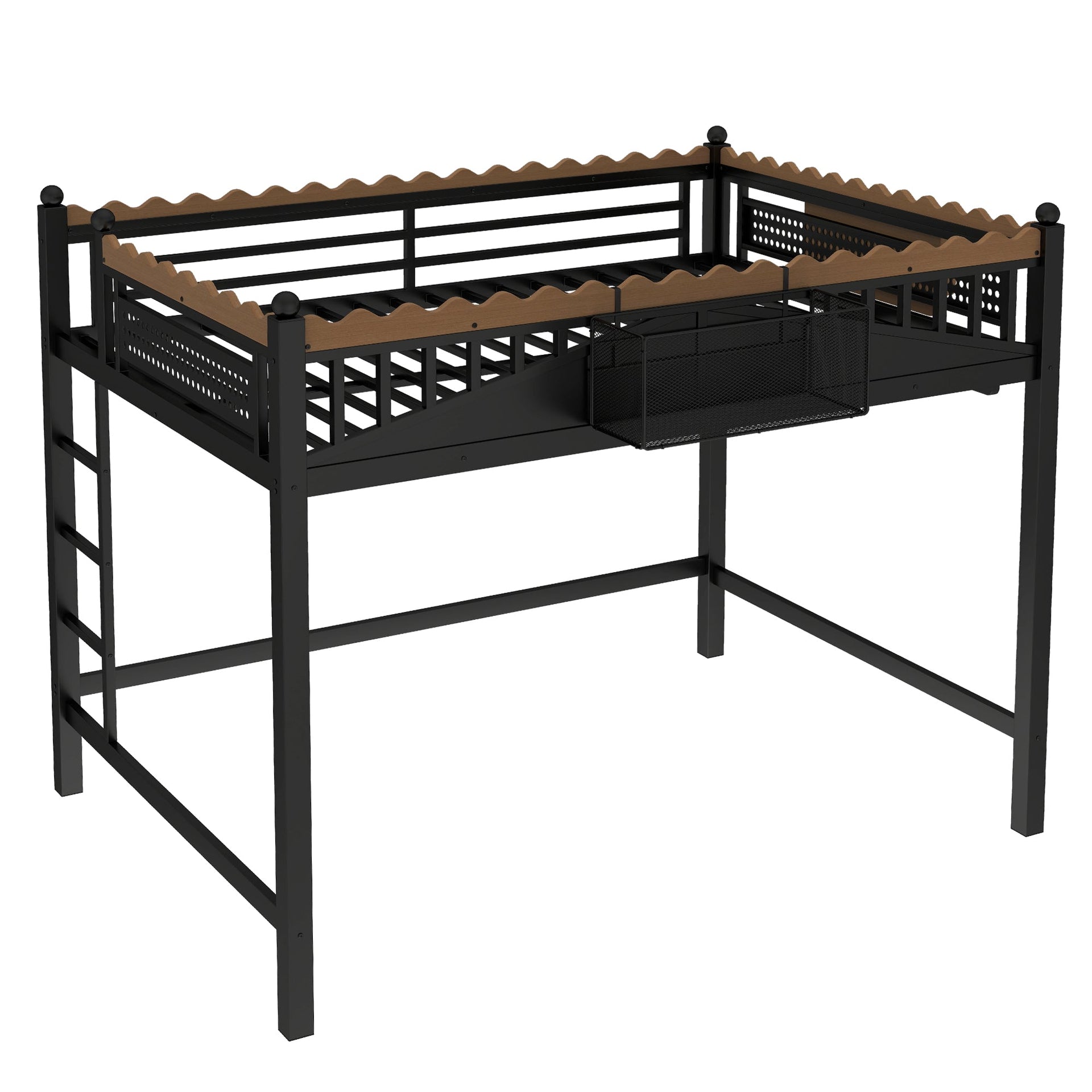 Full Size Loft Bed with Storage Shelves