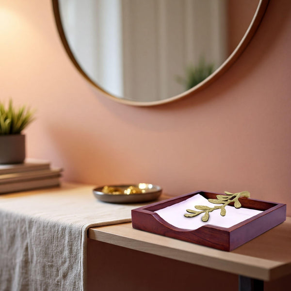 Wooden Napkin Holder – Gold, Weighted Metal Arm