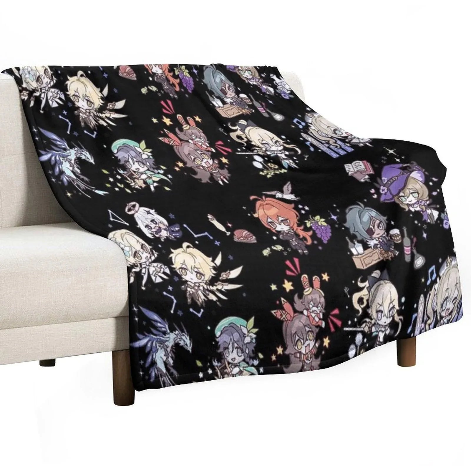 Genshin Impact Chibi Characters Assemble Throw Blanket