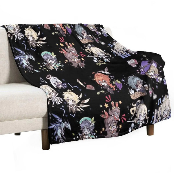 Genshin Impact Chibi Characters Assemble Throw Blanket