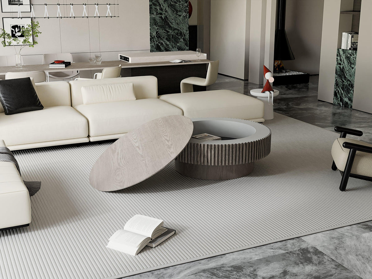 Modern Gray Round Mushroom Coffee Table with Hidden Storage