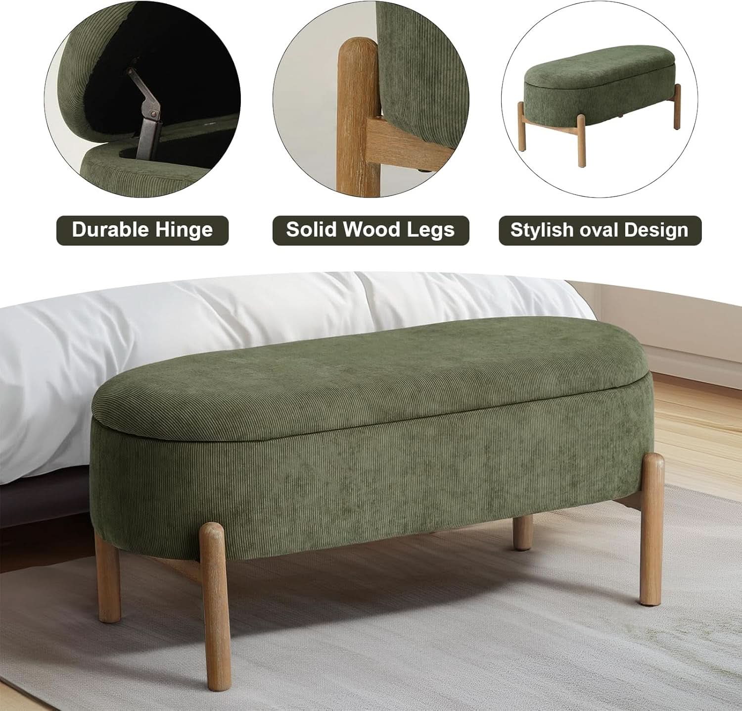 Green Oversized Storage Solution Bench Ottoman Bedroom