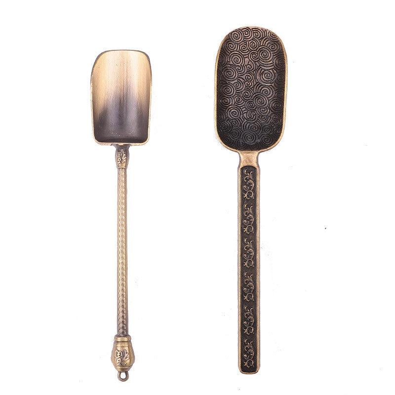 Carved Fu Character Auspicious Clouds Pattern Tea Shovels