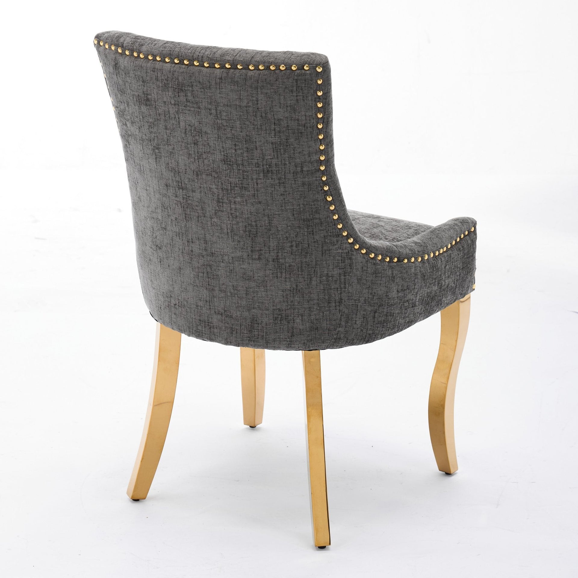 Chenille Dining Chairs Modern Style with Curved Gold-Plated Legs & Rivet Trim