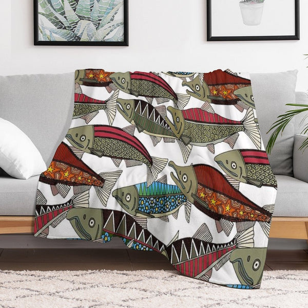 Alaskan Salmon White Anti-pilling Throw Blanket