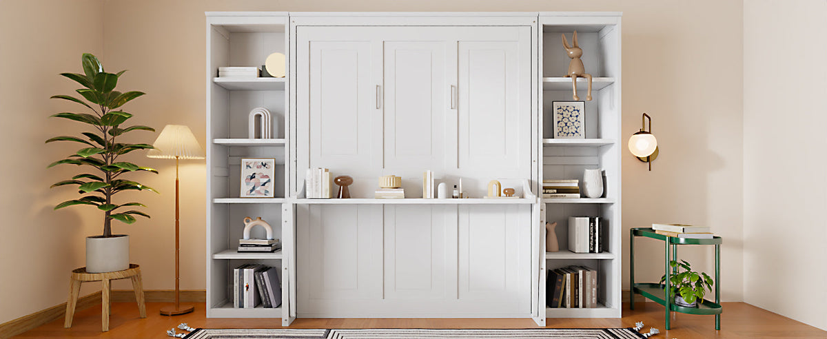 Queen Size Murphy Bed with Desk and Bookshelf