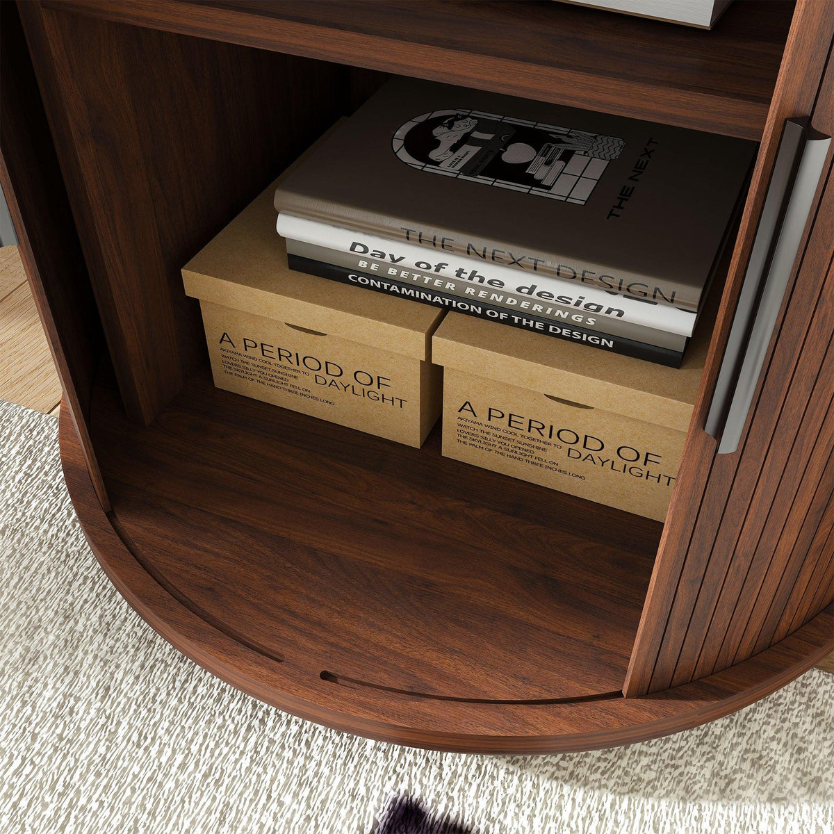 Walnut Mid-Century Modern Nightstand Set with Charging Station – Round Side Tables (Set of 2)