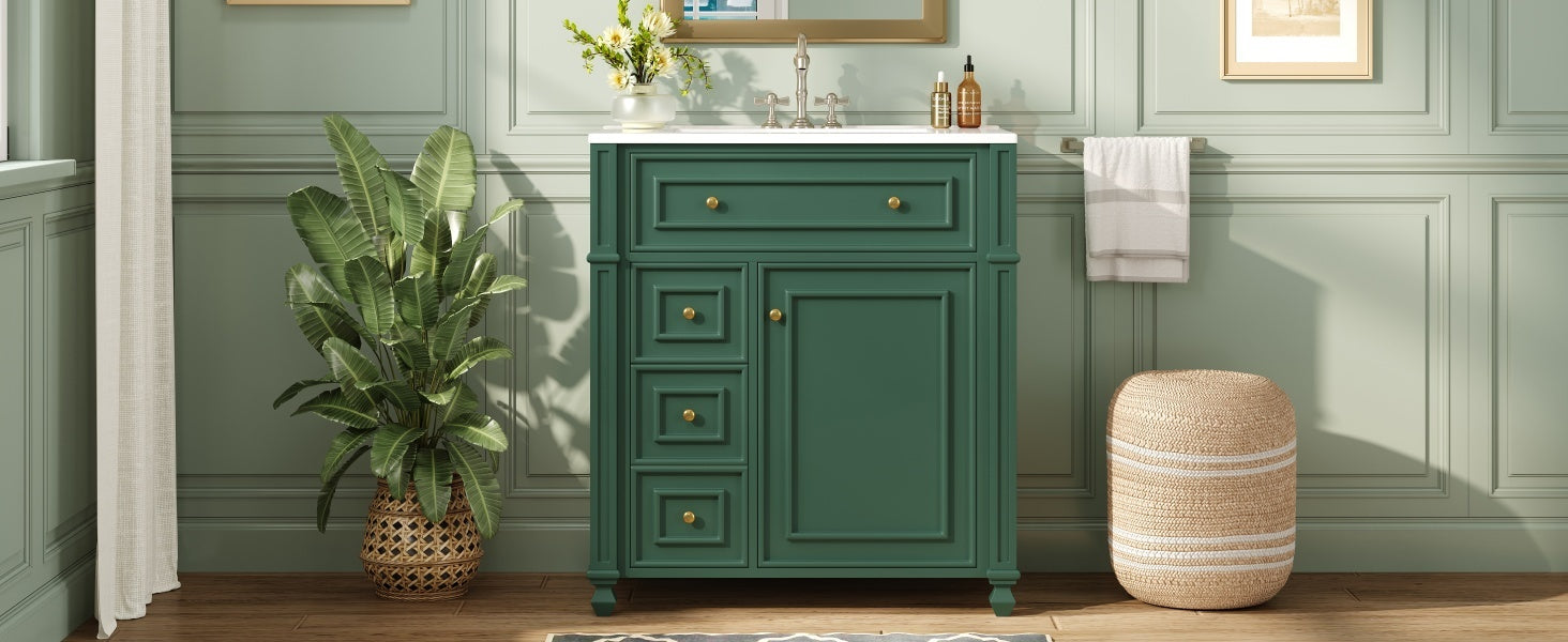 Bathroom Vanity with Ceramic Sink Basin, Cabinet with Soft-Close Doors and Organizer