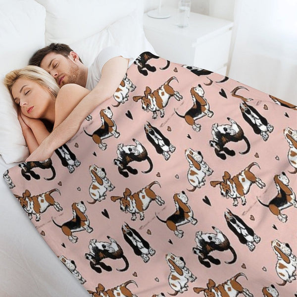 Basset Buddies on Pale Pink Compact Throw Blanket