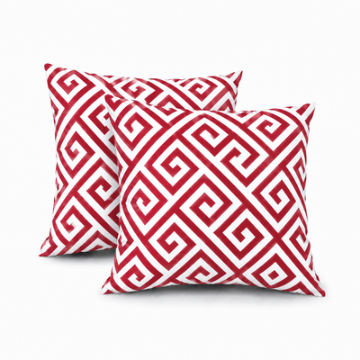 Red Greek Key Outdoor Pillow Covers (Set of 2)