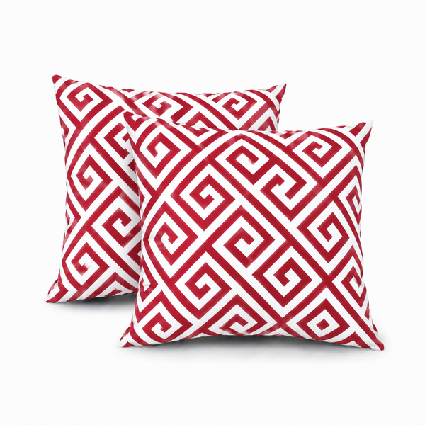 Red Greek Key Outdoor Pillow Covers (Set of 2)
