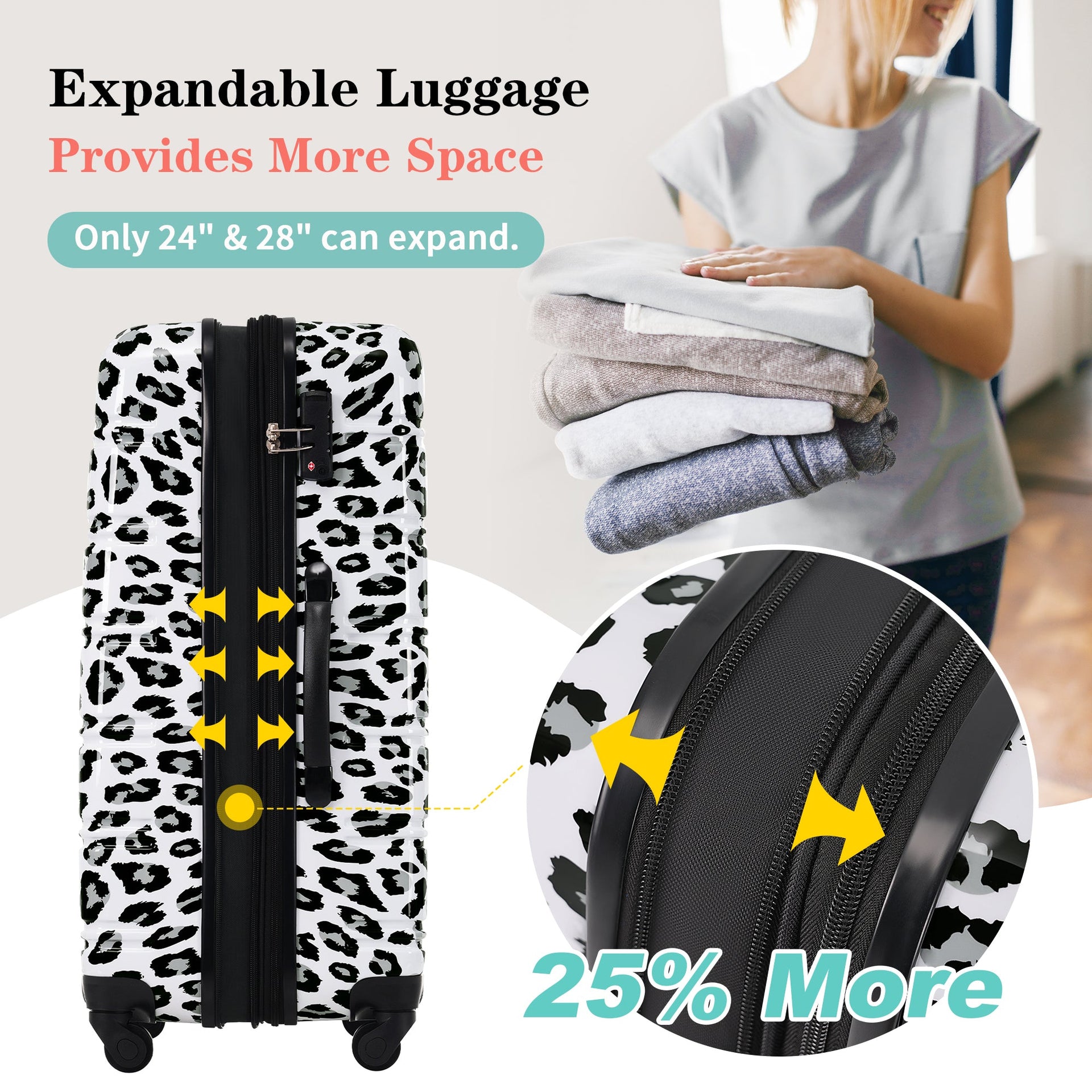 Hardshell Luggage Sets 3 pcs Spinner Suitcase with TSA Lock Lightweight-20'+24'+28' Luggages