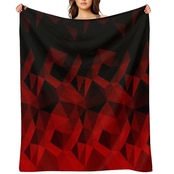 Abstract Polygonal Pattern .Red, Black Triangles. Throw Blanket