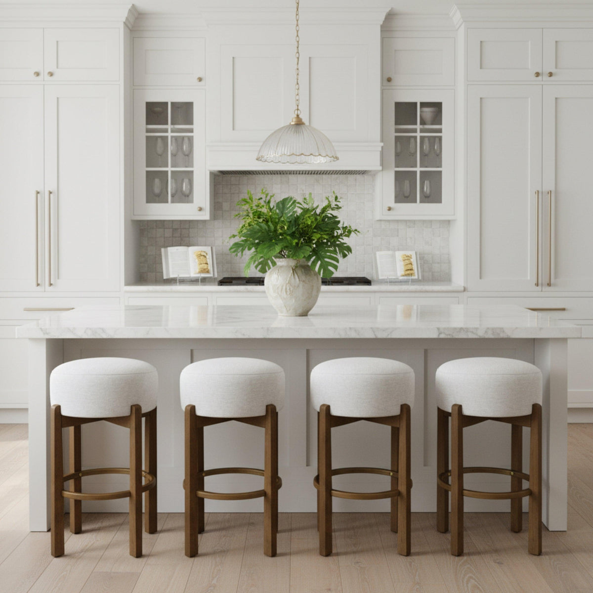 Set of 4 Dark Walnut & Ivory Rubberwood Bar Stool