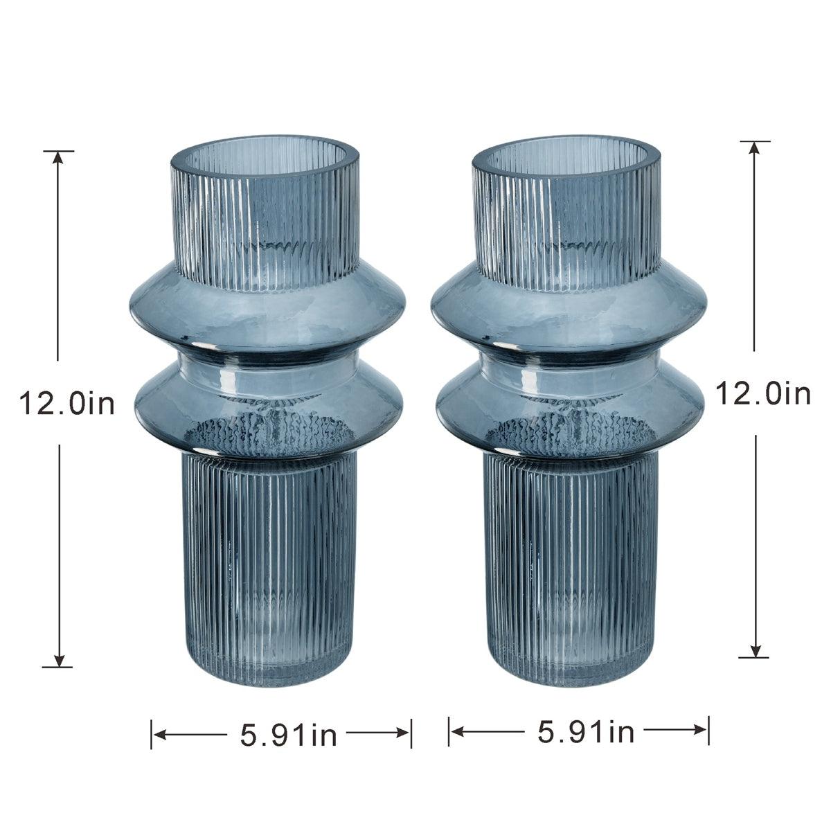 Set of 2 Blue Smoked  Modern Geometric Glass Vase