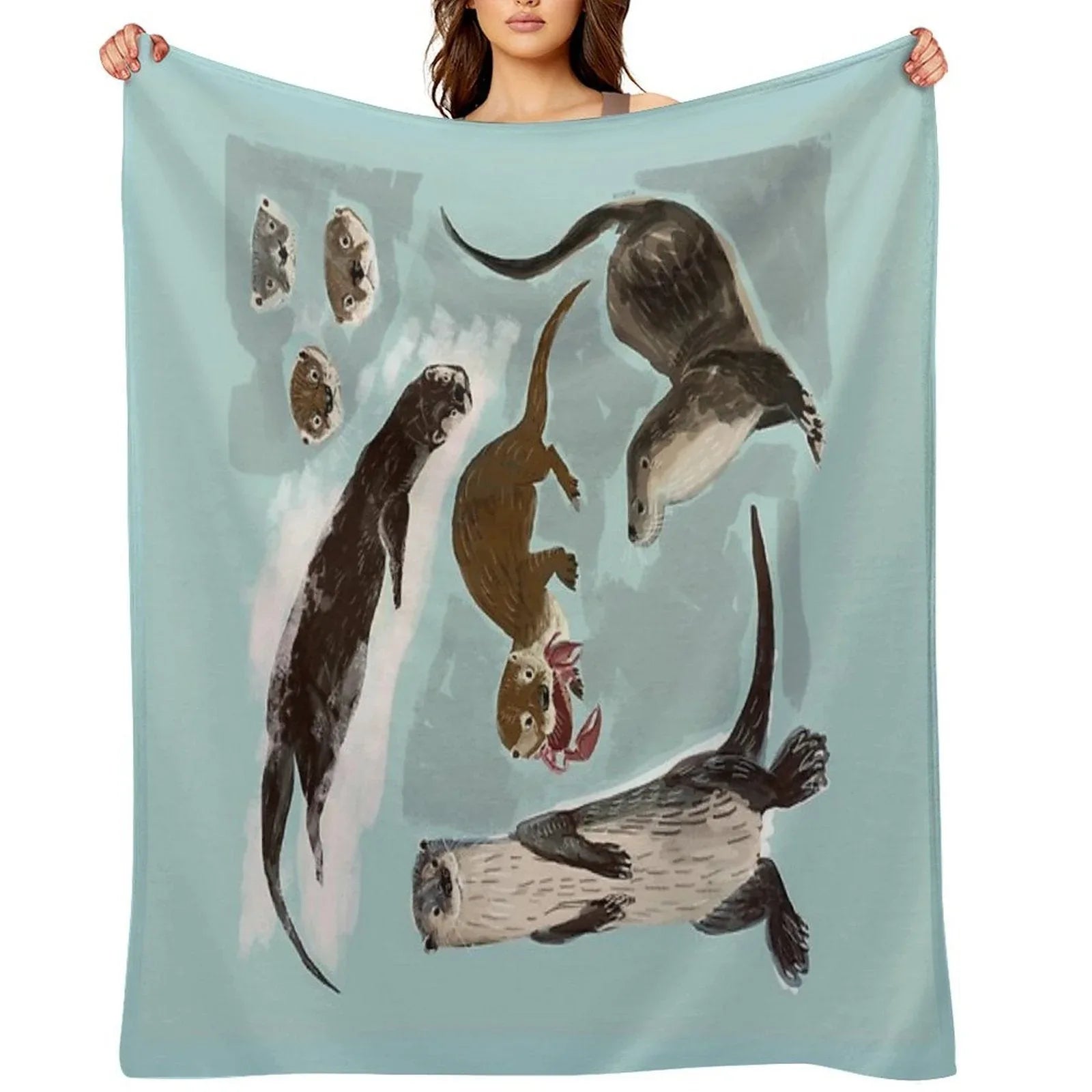 New World Otters Throw Blanket
