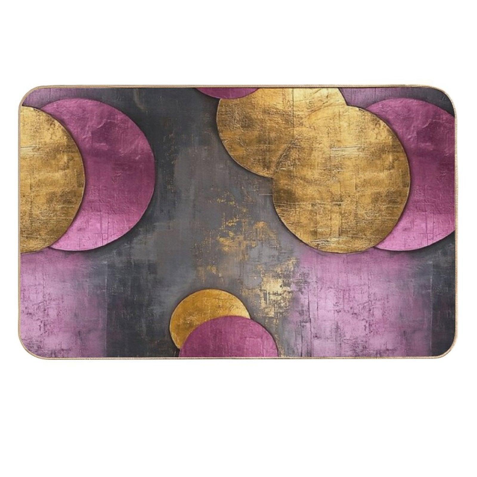 Vintage Geometric Circles – Abstract Gold & Teal Ar  Repositionable Bath Mat