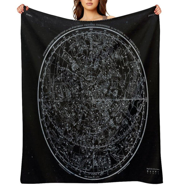 Constellations of The Northern Hemisphere  Pale Blue On Black Throw Blanket