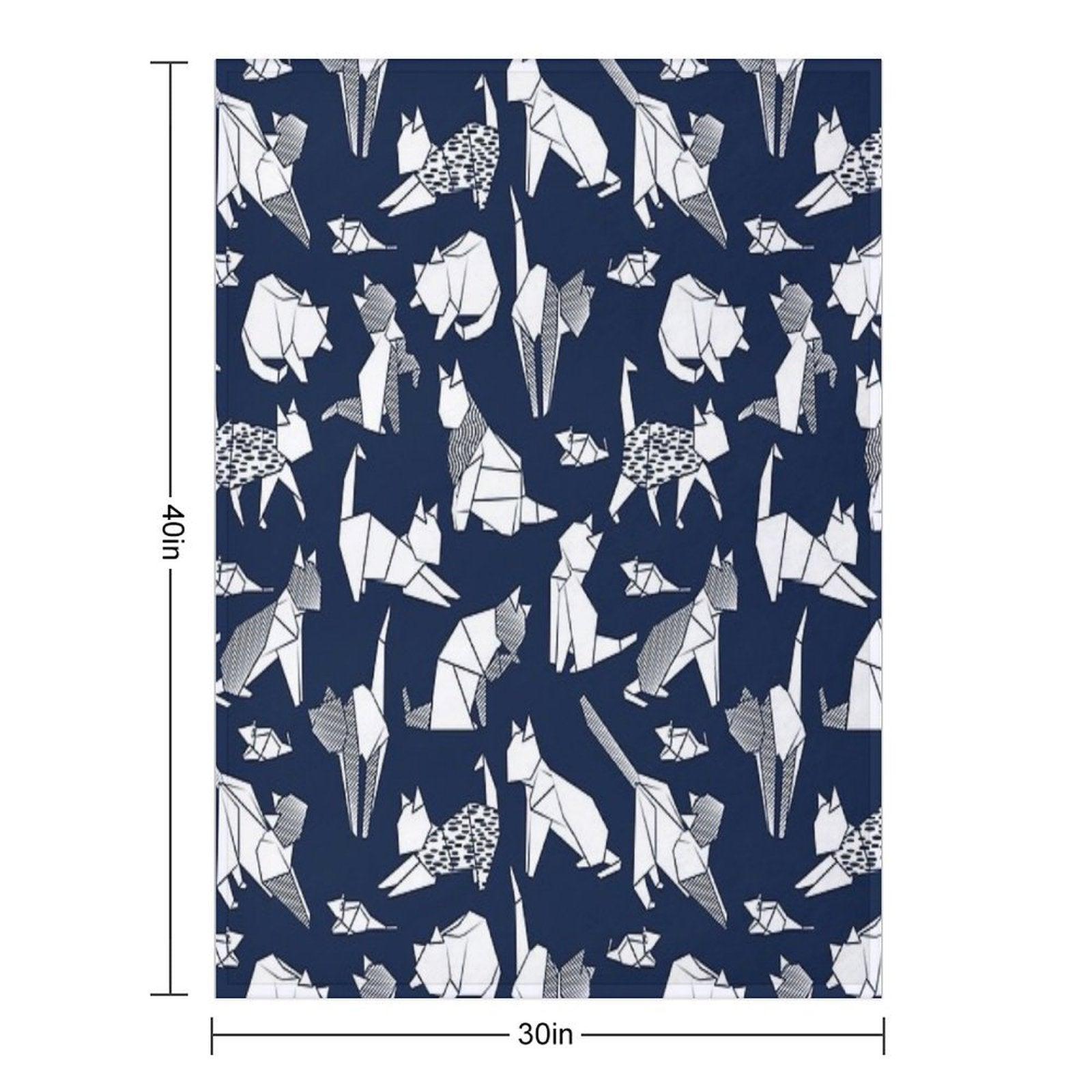 Origami Kitten Friends  Blue Navy Background Paper Cats Throw Blanket