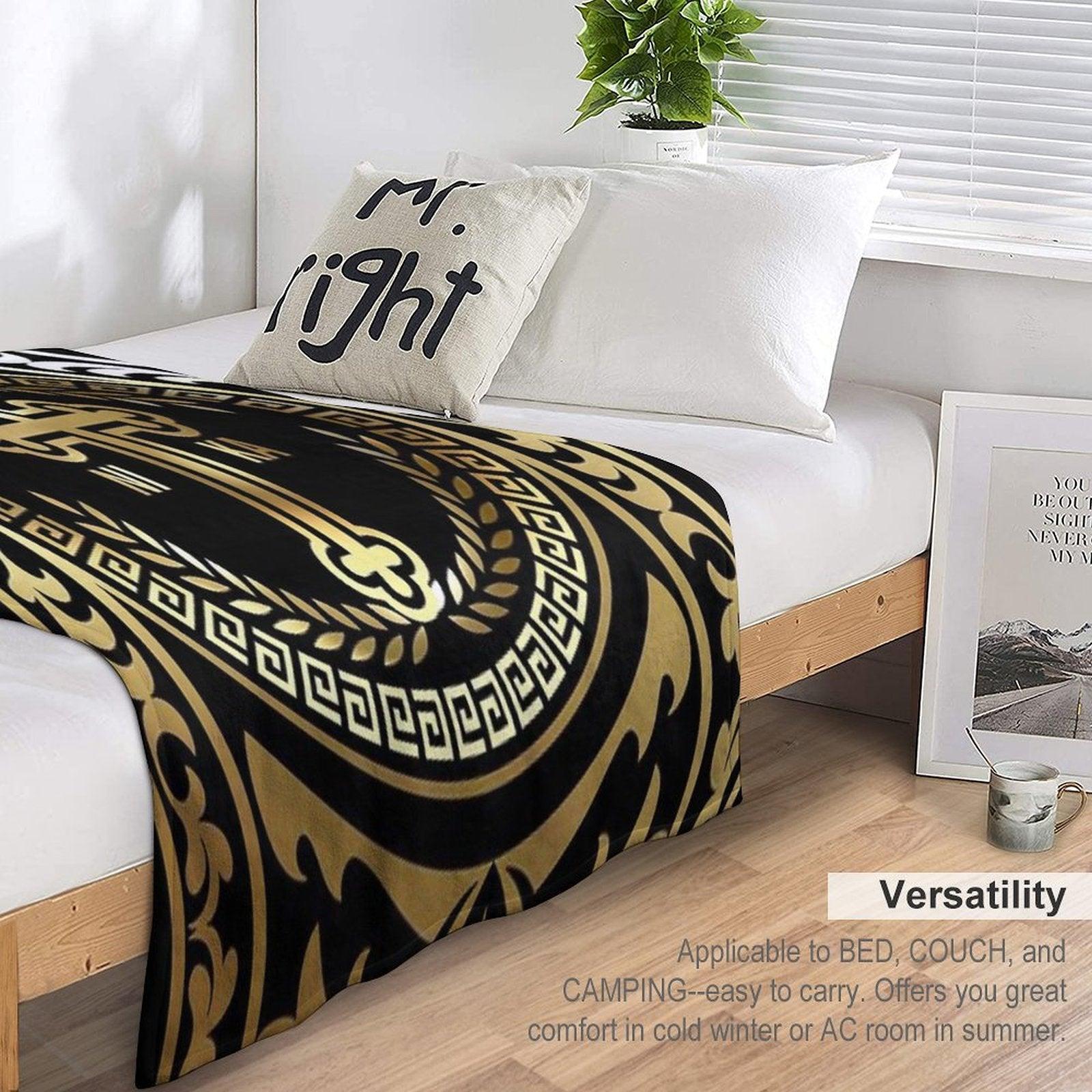 Ornate Baroque Gold Black Gold Greek Orthodox Cross Throw Blanket