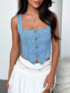 Smocked Square Neck Denim Top for Casual Stylish Wear - Medium / XL