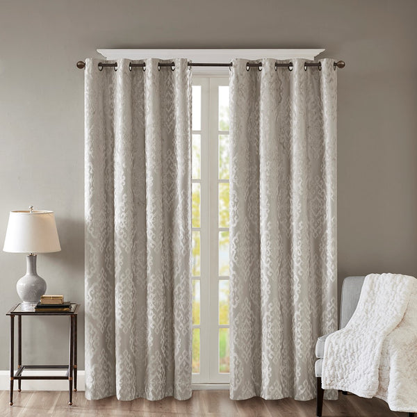 Mirage Knitted Jacquard Damask Total Blackout Grommet Top Curtain Panel by SunSmart - Gifts for You 'n Me
