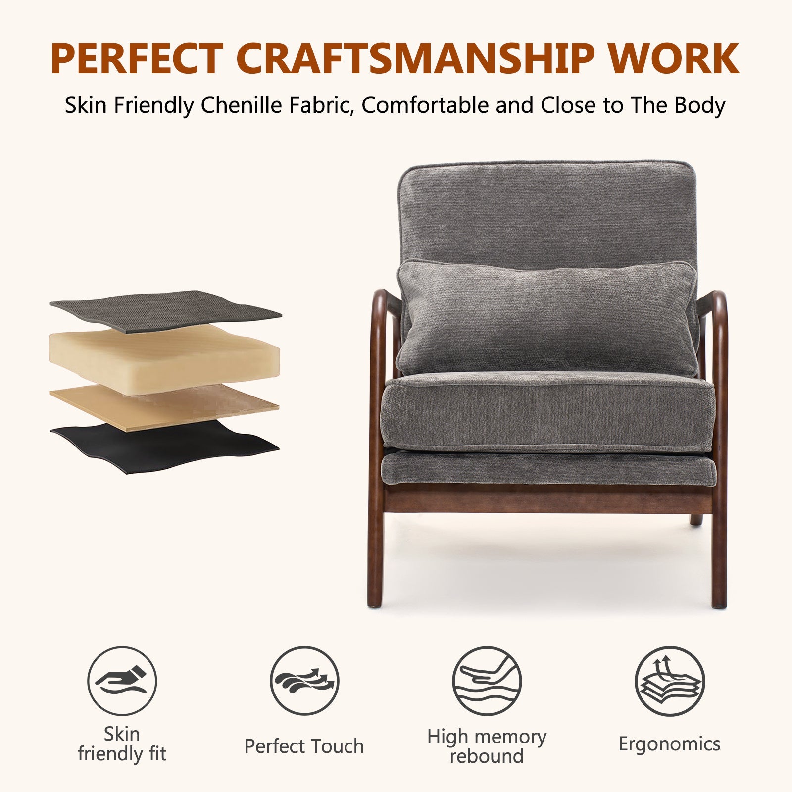Dark Grey Mid‑Century Accent Chair
