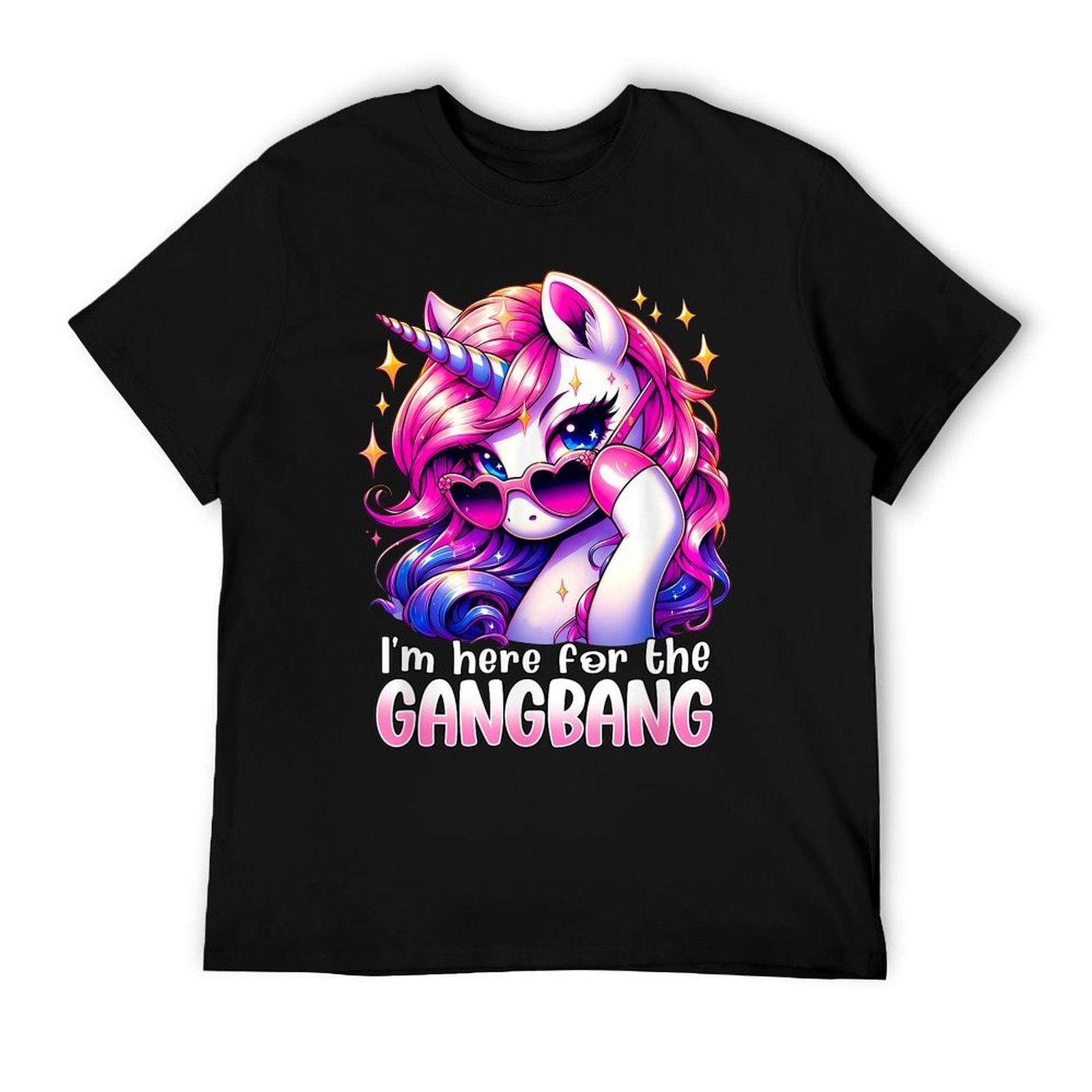 Embarrassing Crude Humor Adult Raunchy Gag I'M HERE FOR THE GANGBANG Funny Inappropriate Sex Humor Joke Unisex-Adults Purple T-Shirt