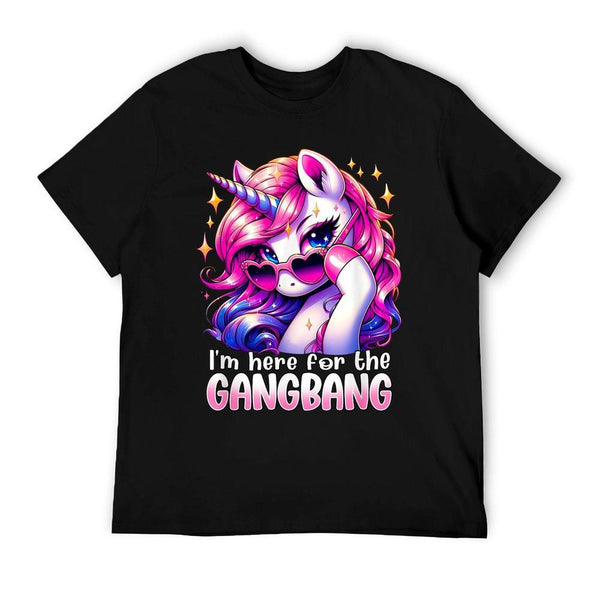 Embarrassing Crude Humor Adult Raunchy Gag I'M HERE FOR THE GANGBANG Funny Inappropriate Sex Humor Joke Unisex-Adults Purple T-Shirt