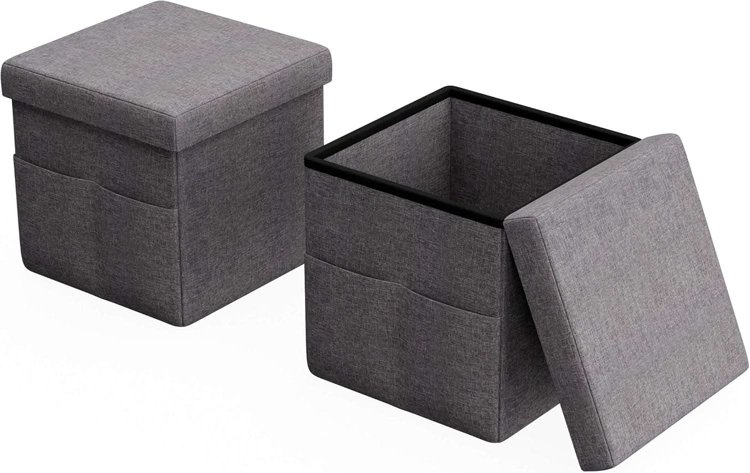 Gray 15 Inch Collapsible Storage Ottomans Compartments