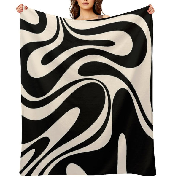 Retro Fantasy Swirl Abstract in Black And Almond Cream All-season Throw Blanket