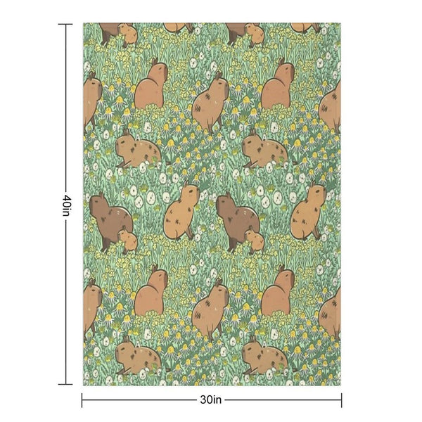 Capybaras Meadow in Green And Yellow Eco-conscious Throw Blanket