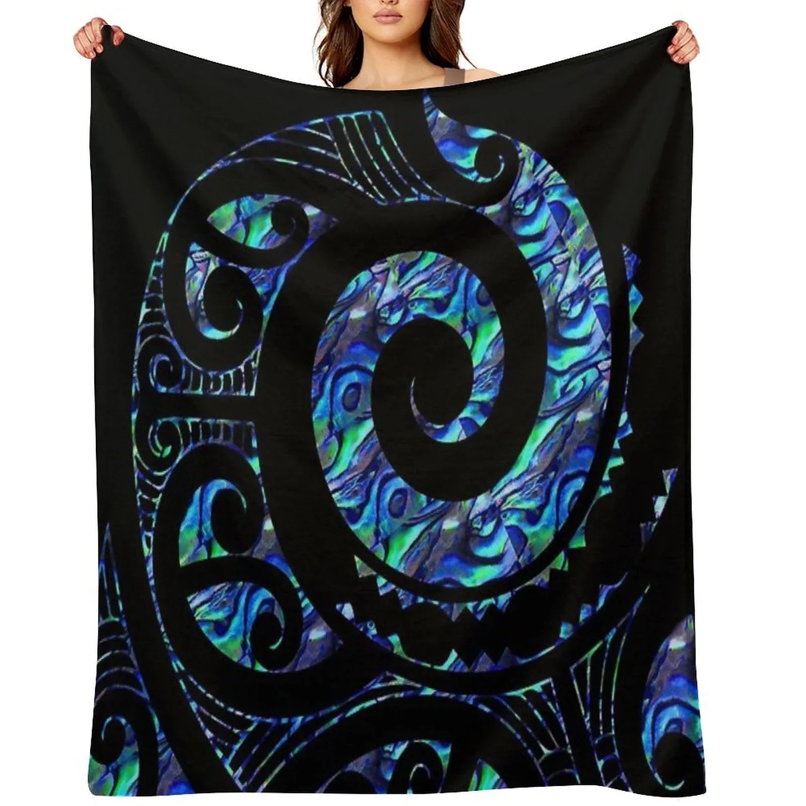 New Zealand Māori Paua Tattoo Koru Design Throw Blanket