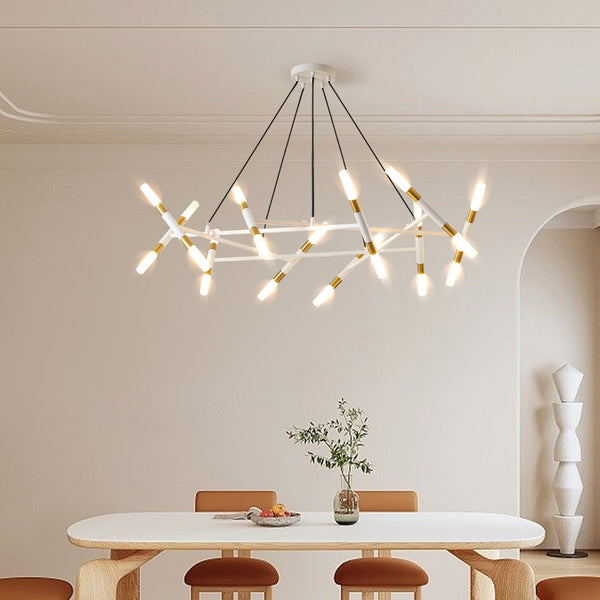 Modern Branch Chandelier with Frosted Tubes, Adjustable Height Pendant Light for Dining