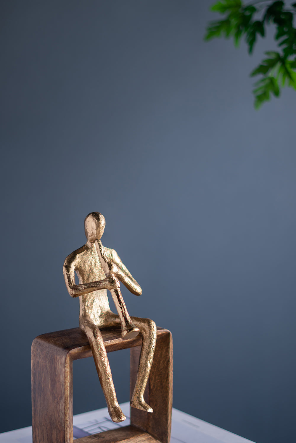 Musician Figure Sculpture with Mango Wood Base Decorative Tabletop Accent