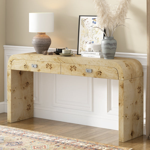 Modern Entryway Table with Burl Wood Veneer,Suitable for Entryway, Hallway, Living Room, Foyer, Corridor Vtng Furniture