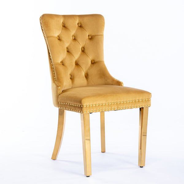 Nikki Collection Modern Tufted Solid Wood Velvet Upholstered Dining Chair with Gold Legs