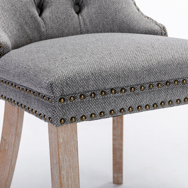 Nikki Collection Modern Tufted Solid Wood Flax Upholstered Dining Chair Nailhead Trim Set