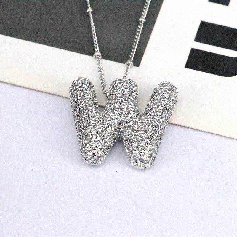 Copper Inlaid Zircon Letter Pendant Necklace for Women
