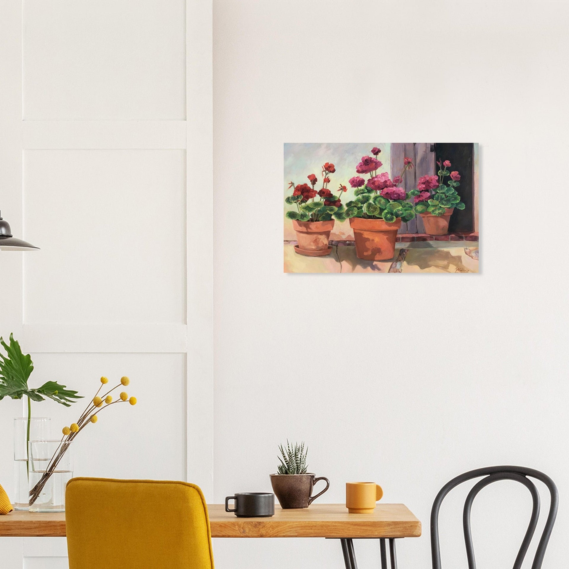 'Potted Red Geraniums Series 2' Floral I 16x24 Museum-Quality Matte Paper Poster I Original Artwork by American Artist Barbara Cleary
