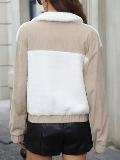 Modern White Contrast Zip-Up Long Sleeve Jacket Trendy & Lightweight Outerwear For Everyday Wear