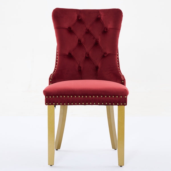 Mid-Century Modern Tufted Velvet Dining Chairs with Lion Head Pull Ring and Nailhead Trim