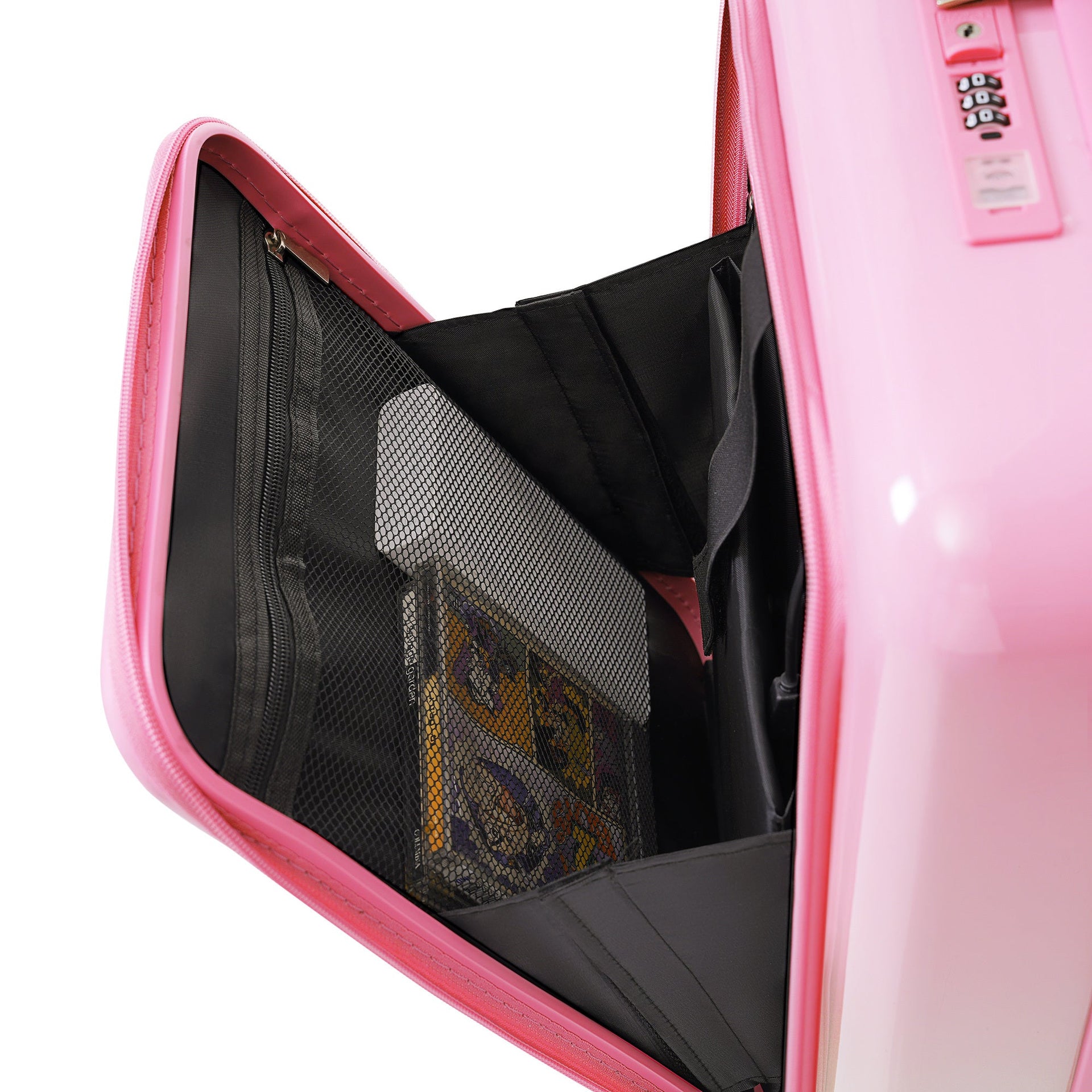 Luggage Set of 3, 20, 24, 28inch with USB Port, 20, 24inch with front opening design Airline Certified Carry on Luggage with Cup Holder, ABS+PC Hard Shell Luggage with Spinner Wheels, pink