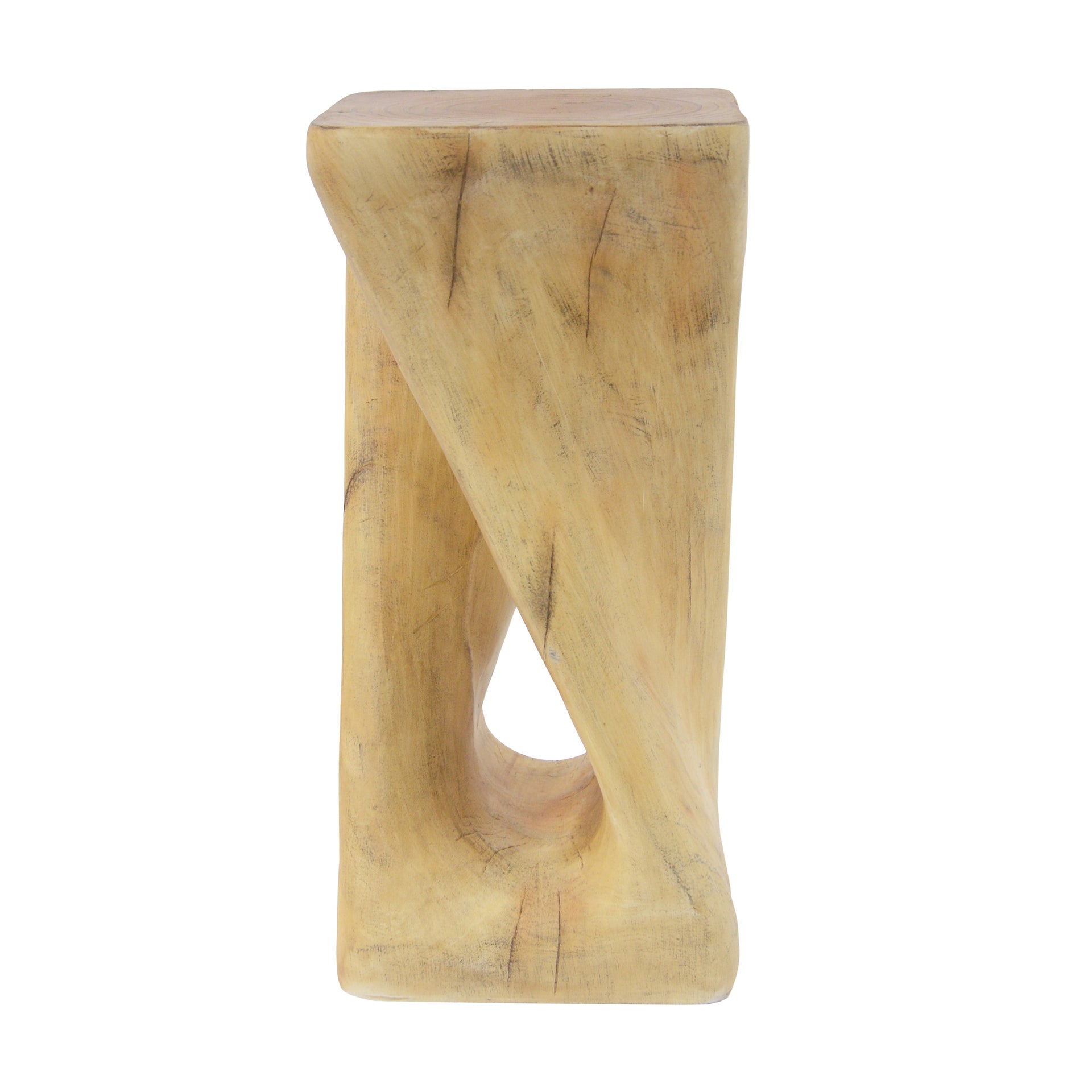 Twist Shape End Table in Wood Like Texture and Natural Color