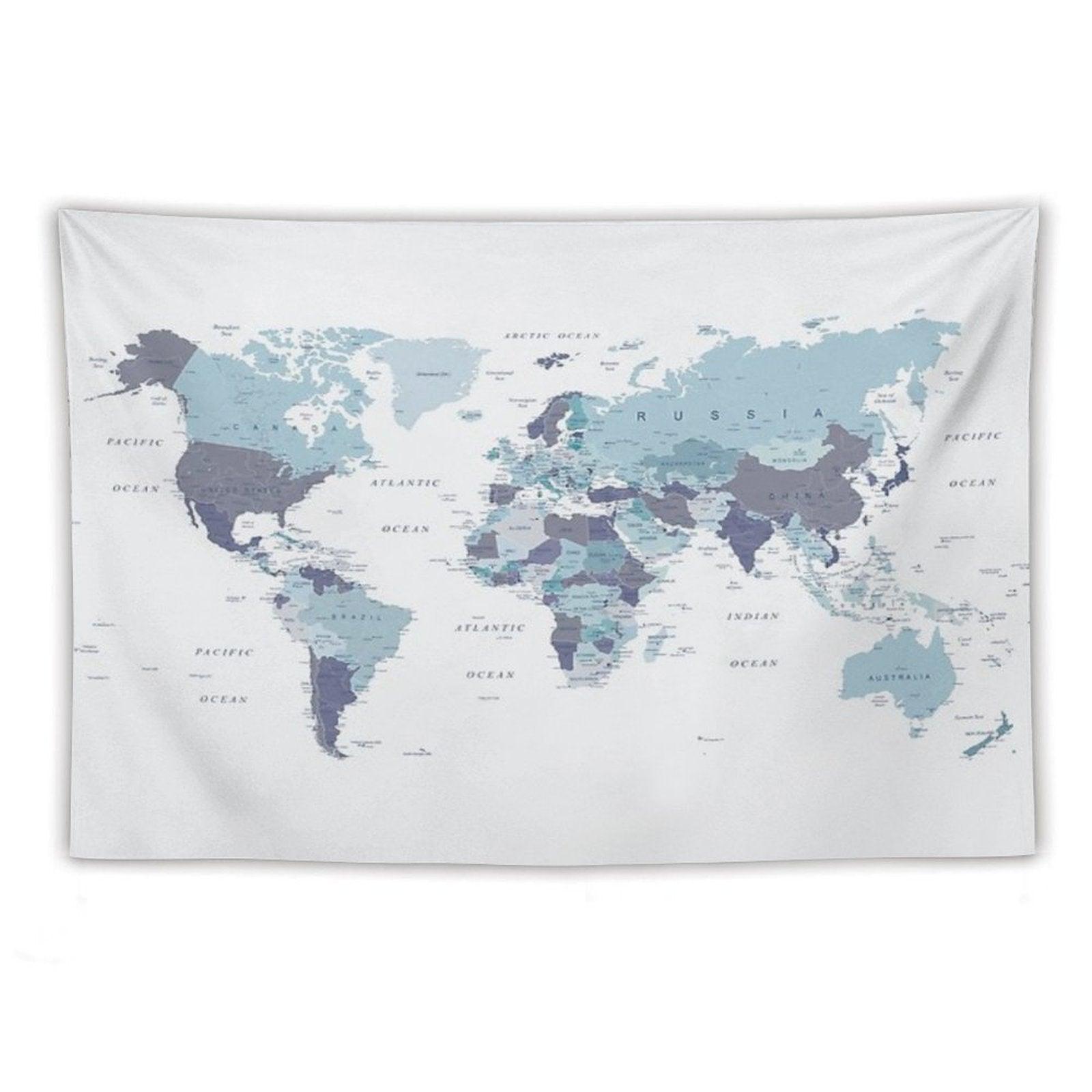World Map in Blue Tapestry
