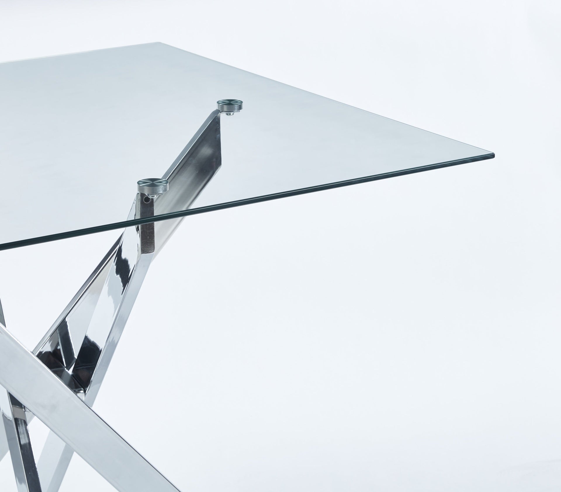 Dining Table with cross metal leg and tempered glass,Modern Space Saving Kitchen Table for Living Room,chrome legsSquare table,90x90x75cm