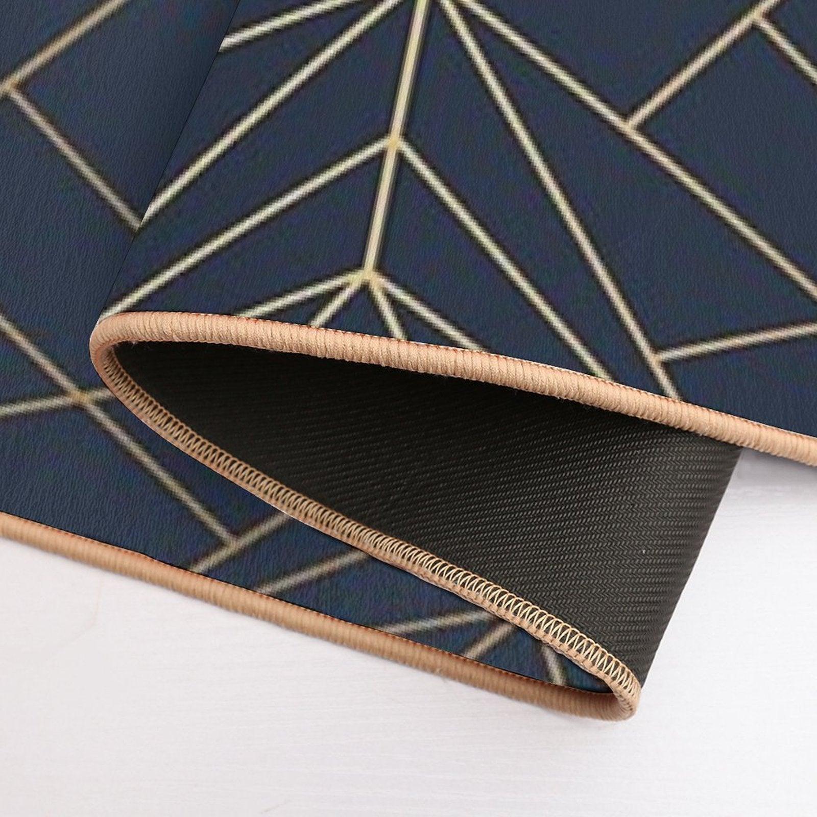 Elegant Geometric Copper Navy Blue Bath Mat