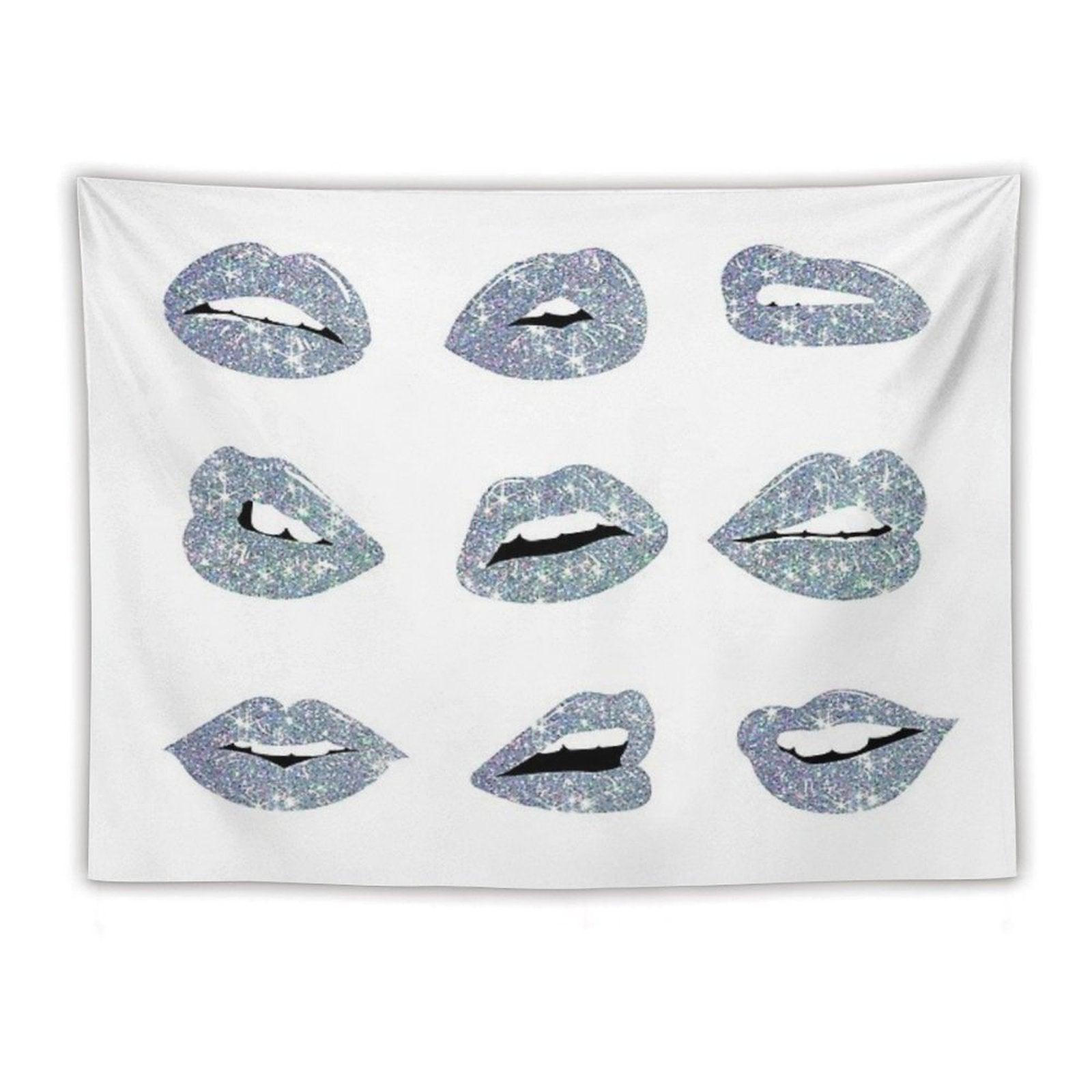 Kiss Kiss Faux Glitter Lips Tapestry