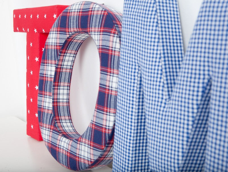 Red & Blue Plaid Fabric Wall Letters